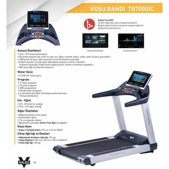 Valeo Life Span Tr7000İc 17 Program 180 Kg Kapasiteli Motorlu Katlanabilir Koşu Bandı Siyah