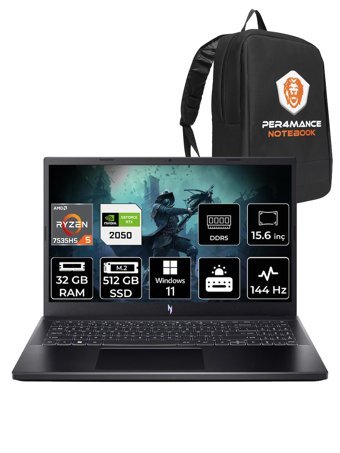 ACER Nitro V15 R5 7535HS 32GB 512GB SSD RTX2050/4GB 15.6'' 144Hz FHD W11H Gaming Laptop & PER4 ÇANTA