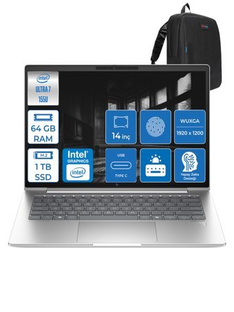 Hp Elitebook 640 G11 Ultra7 155U 64GB Ddr5 1tb SSD 14"' Fhd 400NIT Wuxga Windows 11 Pro Taşınabilir Bilgisayar HA23E2EAP017 + Zettaçanta