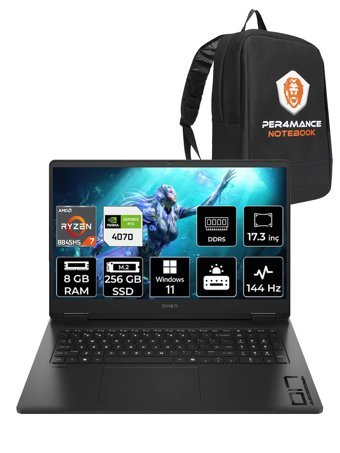 HP OMEN 17 R7 8845HS 8GB RAM 256GB SSD RTX4070/8GB 144Hz 17.3'' FHD W11H Gaming Laptop & PER4 ÇANTA