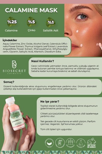 Biosecret Akne Karşıtı Kalamin Krem Yüz Maskesi 30 ml