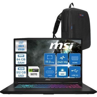 Msı Katana 17 Hx B14WGK-048XTR 14. Nesil Intel İ9-14900HX 64GB Ddr5 512GB SSD 8GB/RTX5070 115W 17.3" Qhd (2560*1440), 240Hz IPS Freedos Gaming Bilg. W048XTRF17+ZETTAÇANTA - 512 GB - 64 GB