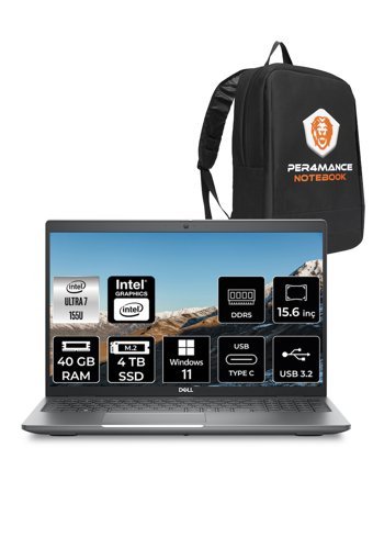 DELL Latitude 5550 Ultra 7 155U 40GB DDR5 4TB SSD 15.6'' FHD W11H Dizüstü Bilgisayar & PER4 ÇANTA