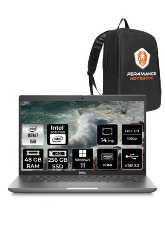 DELL Latitude 5450 Ultra 7 155U 48GB 256GB SSD 14'' FHD W11P Taşınabilir Bilgisayar & PER4 ÇANTA