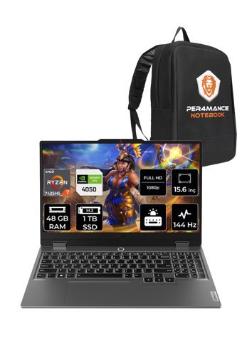 Lenovo LOQ R7 7435HS 48GB 1TB SSD RTX4050/6GB 105W 144Hz FHD 15.6" FDOS Gaming Laptop & PER4 ÇANTA