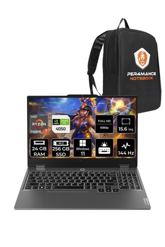 Lenovo LOQ R7 7435HS 24GB 256GB SSD RTX4050/6GB 105W 144Hz FHD 15.6" W11P Gaming Laptop & PER4 ÇANTA
