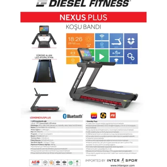 Diesel Fitness Nexus Plus 12 Programlı 180 Kg Kapasiteli Elektrikli Katlanabilir Koşu Bandı Siyah