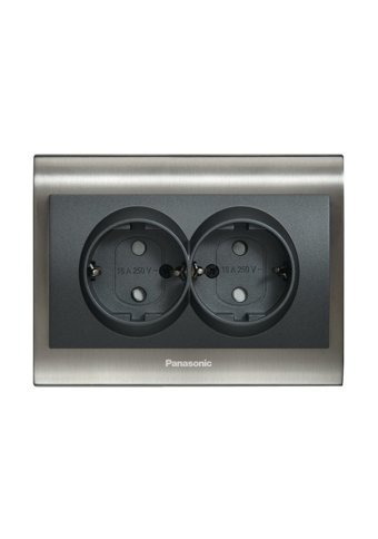 Viko Panasonic Thea Blu Inox Çerçeveli Topraklı Sıva Altı İkili Priz Füme