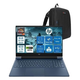 Victus 16-S0007NT Ryzen 7 7840HS 32GB Ddr5 4tb SSD 8GB/RTX4070/120W 16.1" 144Hz IPS Fhd Windows 11 Pro Taşınabilir Bilgisayar HP7Z581EAP11 + Zettaçanta - 4 TB - 32 GB