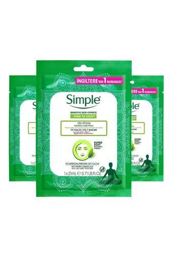 Simple Kind To Skin Hassas Ciltlere Uygun De-Stress Rahatlatıcı Nemlendiricili Kağıt Yüz Maskesi 3x21 ml
