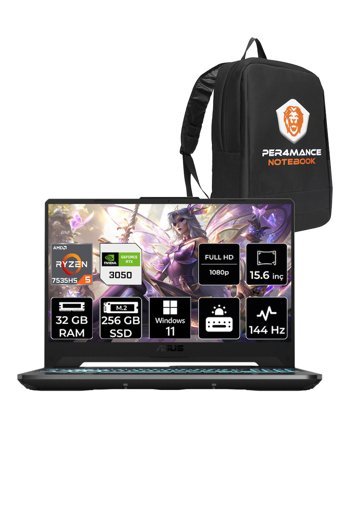 ASUS TUF Gaming A15 R5 7535HS 32GB 256GB SSD RTX3050/4GB 144Hz 15.6" FHD W11P HN048 & PER4 ÇANTA