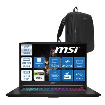 Msı Katana 17 Hx B14WFK-217TR 14. Nesil Intel İ9-14900HX 80GB Ddr5 4tb SSD 8GB/RTX5060 115W 17.3" Qhd (2560*1440), 240Hz IPS Windows 11 Home Taşınabilir Bilgisayar. W217TRH25+ZETTAÇANTA
