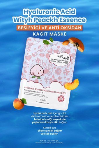 Esfolio Hyalüronik Asit ve Şeftali Nemlendiricili Kağıt Yüz Maskesi