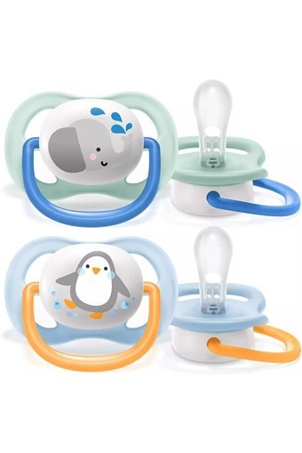Philips Avent Ultra Air Animals SCF080/07 0-6 Ay Delikli Ortodontik Yenidoğan Damaklı Silikon 2'li Emzik Mavi Yeşil