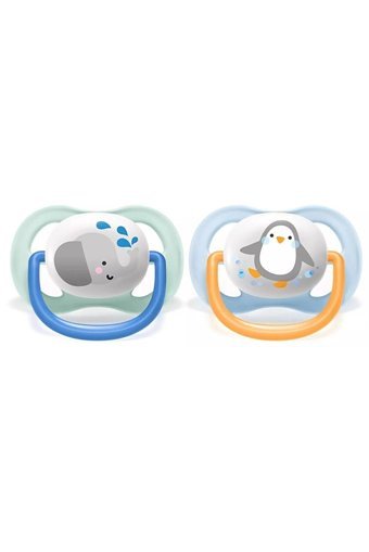 Philips Avent Ultra Air Animals SCF080/07 0-6 Ay Delikli Ortodontik Yenidoğan Damaklı Silikon 2'li Emzik Mavi Yeşil