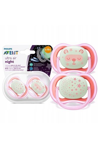 Philips Avent Ultra Air SCF376/22 6-18 Ay Fosforlu Delikli Ortodontik Yenidoğan Damaklı Silikon Emzik Pembe