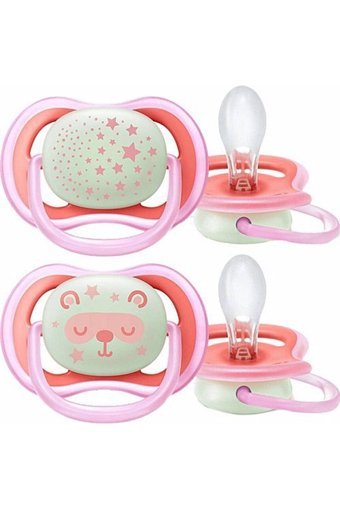 Philips Avent Ultra Air SCF376/22 6-18 Ay Fosforlu Delikli Ortodontik Yenidoğan Damaklı Silikon Emzik Pembe