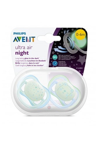 Philips Avent Ultra Air SCF376/11 0-6 Ay Fosforlu Delikli Ortodontik Yenidoğan Damaklı Silikon Emzik Yeşil