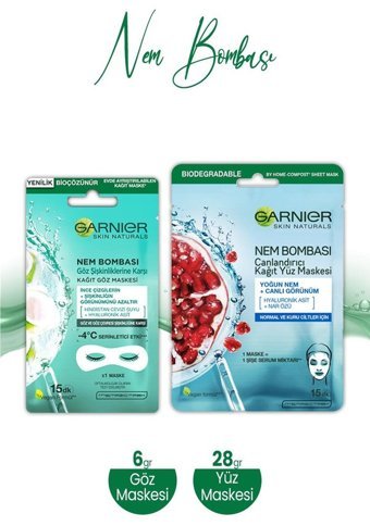 Garnier Canlandırıcı Nemlendiricili Kağıt Yüz Maskesi 28 gr+6 gr