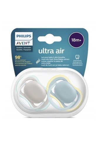 Philips Avent Ultra Air SCF349/01 18 Ay+ Delikli Ortodontik Damaklı Silikon 2'li Emzik Gri Su Yeşili