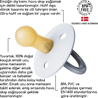 Bibs Colour Emzik 0-6 Ay Delikli Ortodontik Yenidoğan Kiraz Uçlu Kauçuk Emzik Gri
