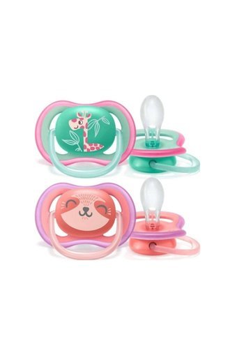 Philips Avent Ultra Air SCF349 18 Ay+ Fosforlu Delikli Ortodontik Damaklı Silikon 2'li Emzik Pembe Yeşil