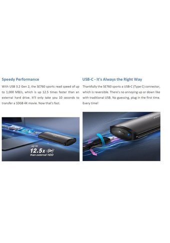 Adata SE760 512 GB 2.5" USB Type C USB 3.2 Gen 2 Taşınabilir SSD Siyah