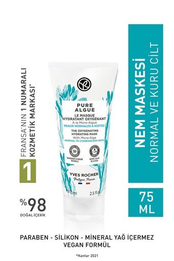 Yves Rocher Pure Algue Prebiyotik Nemlendiricili Krem Yüz Maskesi 75 ml