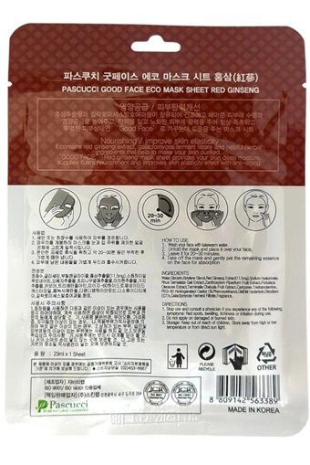 Pascucci Kırmızı Ginseng Özü Nemlendiricili Kağıt Yüz Maskesi 23 ml