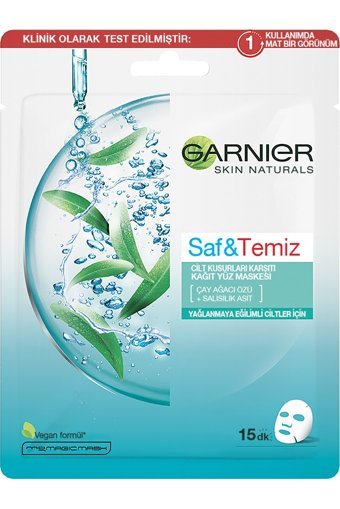 Garnier Saf&Temiz Cilt Kusurları Karşıtı Nemlendiricili Kağıt Yüz Maskesi 3 Adet