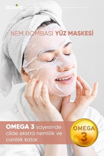 Besame Somon Yağı Hyaluronik Asit Aloe Veralı Nemlendiricili Kağıt Yüz Maskesi 10 Adet