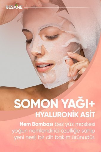 Besame Somon Yağı Hyaluronik Asit Aloe Veralı Nemlendiricili Kağıt Yüz Maskesi 10 Adet
