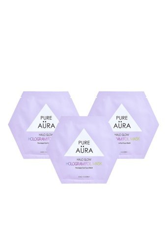 Pure Aura Halo Glow Hologram Foil Nemlendiricili Kağıt Yüz Maskesi 3 Adet