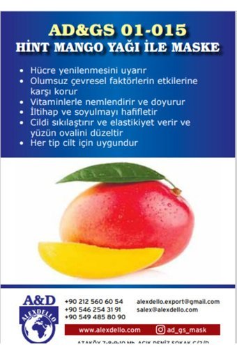 Alexdello Hint Mango Yağ Nemlendiricili Toz Yüz Maskesi 30 gr