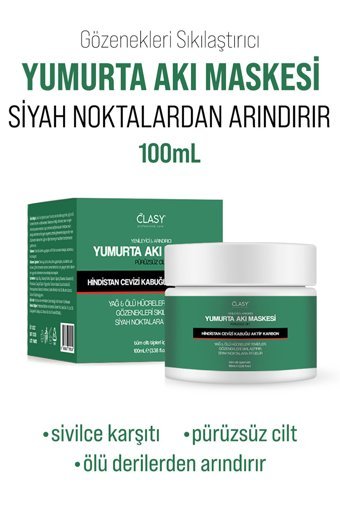 Clasy Care Gözenek Sıkılaştırıcı Ve Siyah Nokta Arındırıcı Yumurta Akı Krem Yüz Maskesi 100 ml