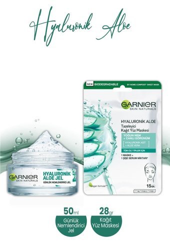Garnier Tazeleyici Aloe Veralı Nemlendiricili Kağıt Yüz Maskesi 28 gr+50 ml