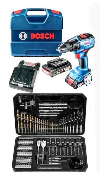 Bosch GSB 18 V 2 Ah Kömürsüz Darbeli Çift Akülü Vidalama Makinesi + 103 Parça Uç Seti