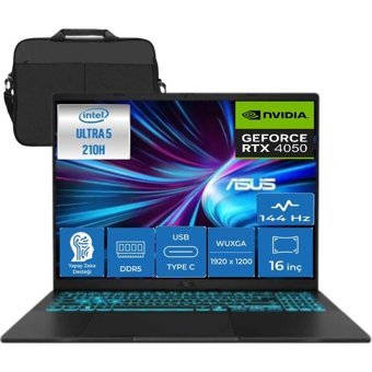 Asus Vivobook 16 V3607VU Intel Core 5 210H 64GB 512 SSD RTX4050 6gb Windows 11 Home 16" Wuxga 144HZ 300NITS Taşınabilir Bilgisayar RP276&CIMETE Çanta - 512 GB - 64 GB