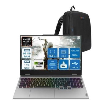 Lenovo Loq Amd Ryzen 7 250 96GB Ddr5 1tb SSD 8GB/RTX5050/100W 15.6" Fhd IPS 300NITS 100% Srgb 144Hz Windows 11 Home Taşınabilir Bilgisayar 15AHP1050H22 + Zettaçanta - 1 TB - 96 GB