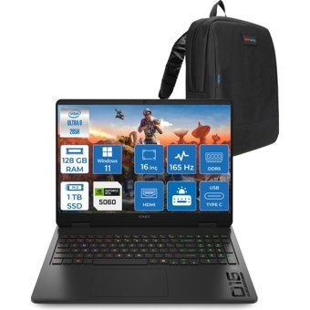 Hp Omen Slim 16-AM0000NT Intel Core Ultra 9 285H 128GB Ddr5 1tb SSD RTX5060 8gb Gddr7 16 Inç Wuxga (1920X1200) 165Hz 400NITS 3ms IPS Windows 11 Pro Taşınabilir Bilgisayar BQ3Z2EAP50 + Zetta Çanta - 1 TB - 128 GB