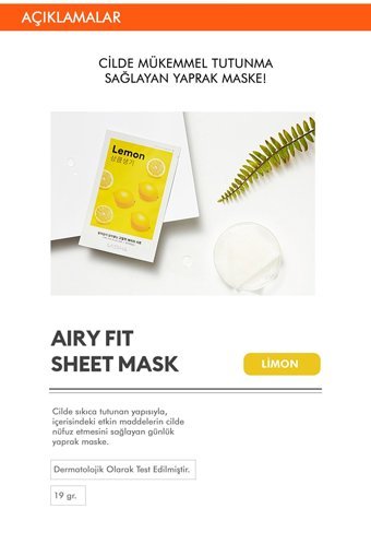 Missha Airy Fit Limon Özlü Nemlendiricili Soyulabilir Kağıt Yüz Maskesi