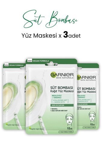 Garnier Badem Sütü Süt Bombası Nemlendiricili Kağıt Yüz Maskesi 3x28 gr