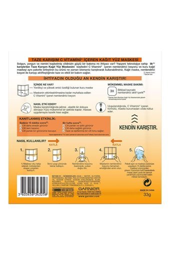 Garnier Taze Karışım Vitamin C Nemlendiricili Kağıt Yüz Maskesi