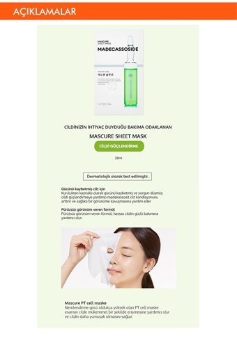 Missha Madecassoside İçerikli Nemlendiricili Soyulabilir Kağıt Yüz Maskesi
