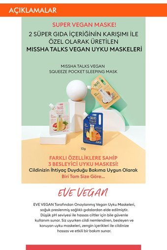 Missha Talks Vegan Pocket Nemlendiricili Soyulabilir Krem Yüz Maskesi 10 gr