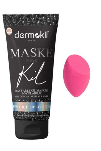 Dermokil Havyarlı Siyah Killi Nemlendiricili Soyulabilir Jel Yüz Maskesi 75 ml + Mini Makyaj Süngeri