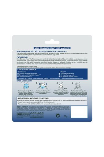 Garnier Lavanta Yağı Ve Hyaluronik Asit İçeren Yorgunluk Karşıtı Nemlendiricili Kağıt Yüz Maskesi