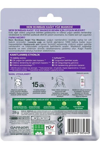 Garnier Nem Bombası Yorgunluk Karşıtı Nemlendiricili Kağıt Yüz Maskesi