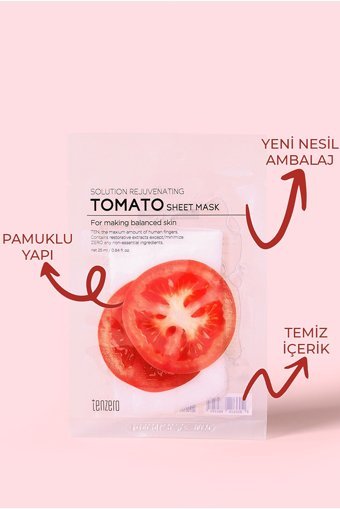 Tenzero Domates Şeffaf Pamuk Maske Kore Nemlendiricili Soyulabilir Kağıt Yüz Maskesi 10 Adet