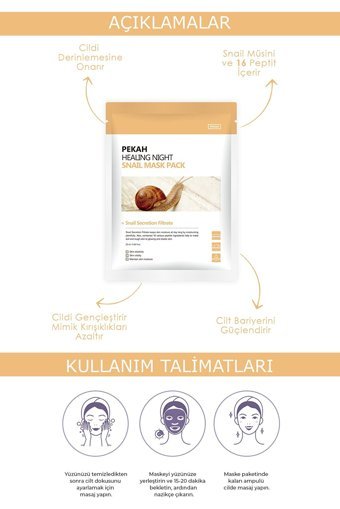 Pekah Salyangoz Özlü 16 Peptit Nemlendiricili Kağıt Yüz Maskesi 5x25 ml